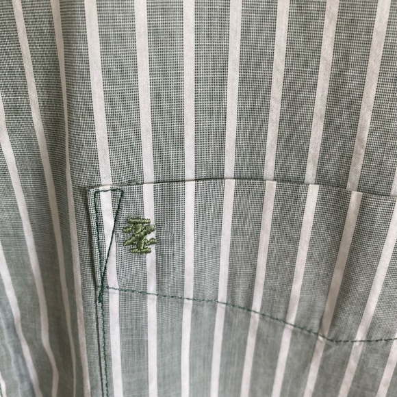 Izod Men’s Smooth Cotton Long Sleeves Olive/White Striped Dress Shirt Size L - Picture 5 of 5